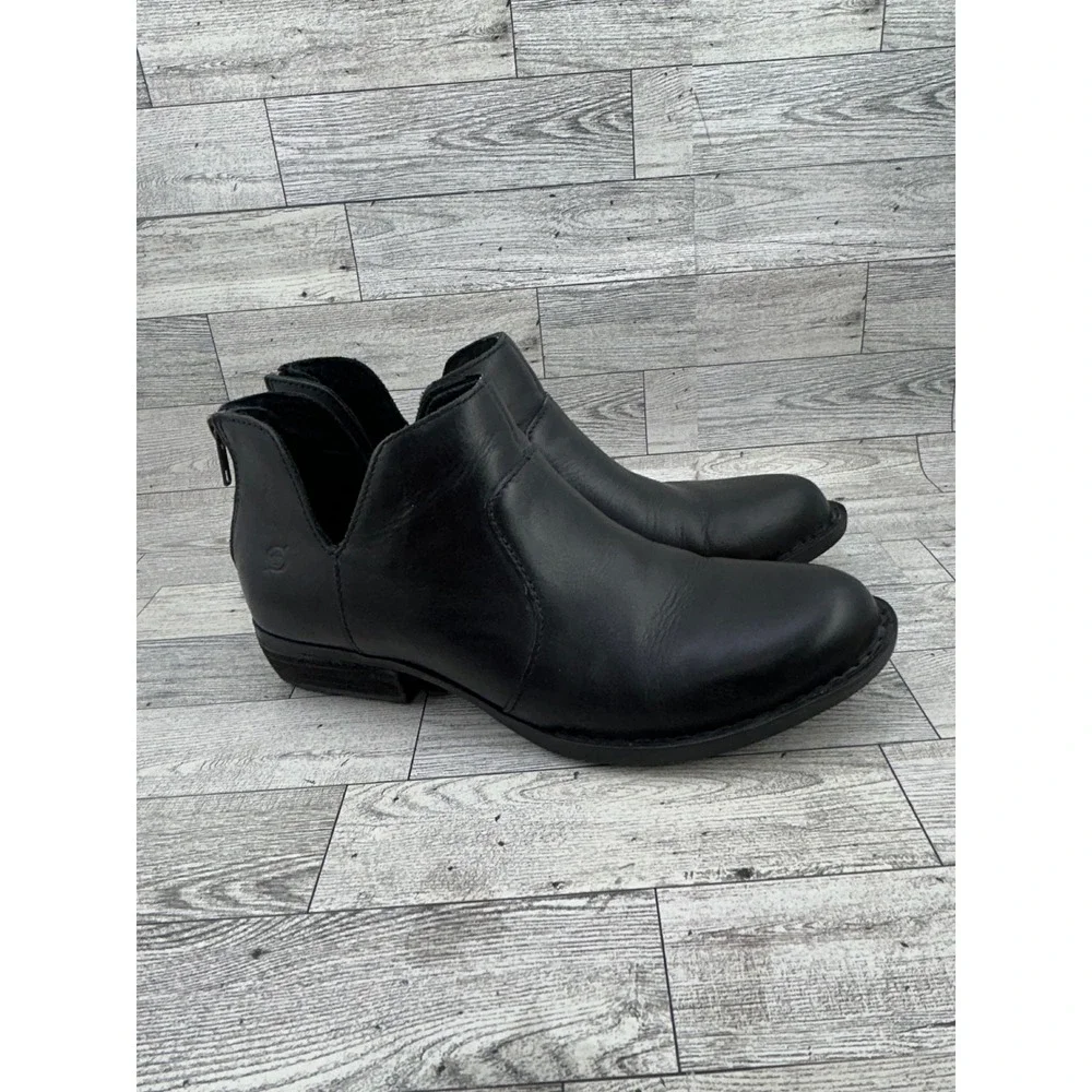 Born Kerri Black Leather Ankle Boots Block Heel Rear Zip D89903 Women Sz 9M - Picture 11 of 14